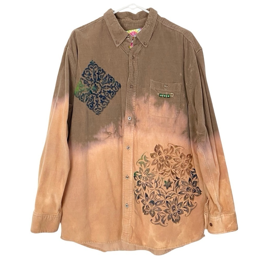 Upcycled Corduroy Grunge Shirt Shacket Unisex Size Large Hand Painted Ombre